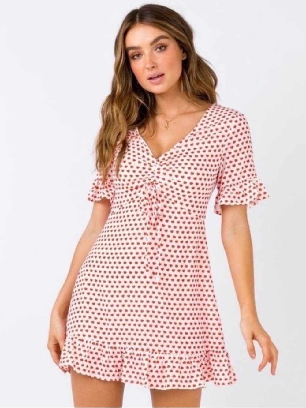 Princess Polly Heart-Print V-Neck Mini Dress. So cute & flirty! Size 10.